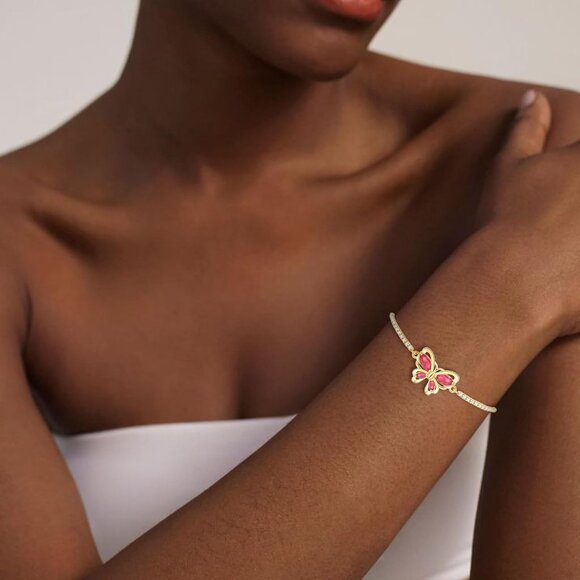 Women's Red Butterfly Dainty Trendy Adjustable Tennis Slide Bracelets Jewelry - Picture 3 of 6